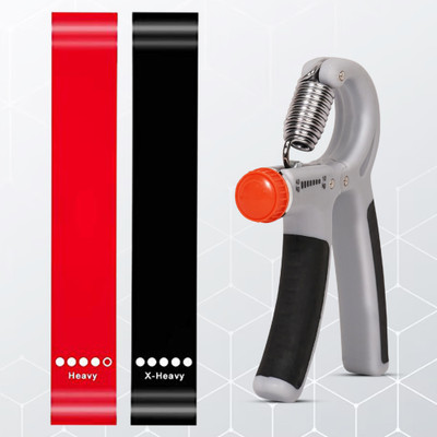 Manogyam Combo Loop Band Set Of 2 Adjustable Hand Grip Strength & 1PC Hand Gripper 10-40 Fitness Accessory Kit Kit