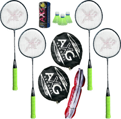 AXG NEW GOAL Scratch Resistant A-2000 Racquets set of 4 with Cover, 3 Plastic Shuttle and Net Badminton Kit