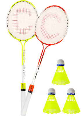 IONEX Double Shaft Multicolor Set Of 2 Piece Badminton Racket With 3 Plastic Shuttle Badminton Kit