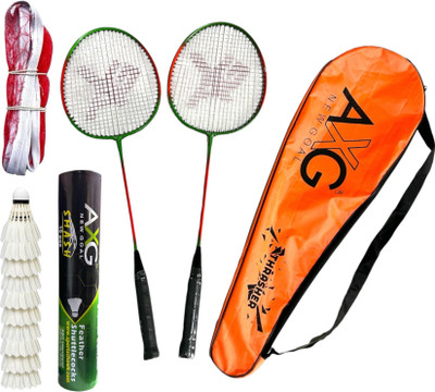 AXG NEW GOAL Thrasher Racquets Set of 2 with 10 Shuttles & Net Badminton Kit