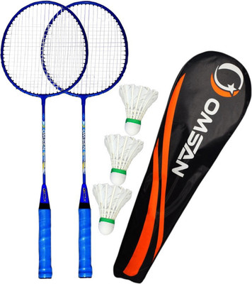 OMSAN 2 Single Shaft Badminton Racket with 3 Feather Shuttlecock and 1 Badminton Bag Badminton Kit