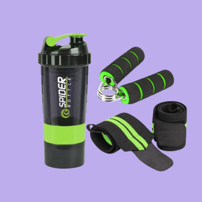 Jais Premium Gym Protein Shaker With Wrist Support Band & Hand Gripper Fitness Accessory Kit Kit