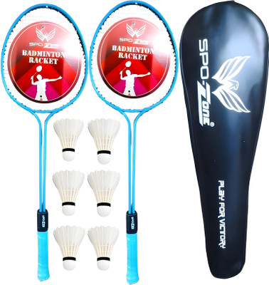 SPO Zone Double Shaft Badminton Racket Combo Kit Set Of 2 Racquet With Shuttlecock Badminton Kit