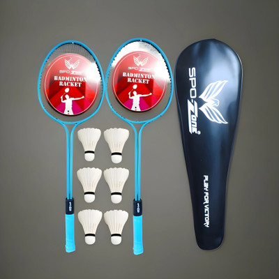 SPO Zone Double Badminton Racket Combo Kit Set Of 2 Racquet With Shuttlecock Cover Badminton Kit