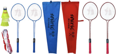 Airic Classic Double Shaft Xtreme Set of 4 with 3 Plastic Shuttles and Net Badminton Kit