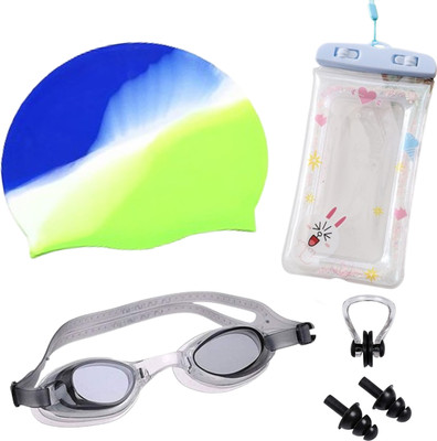 Millionminds Swimming Kit Set with Goggles, Silicon Cap, Earplugs, Nose Clip & Mobile Pouch Swimming Kit
