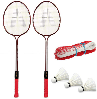 ANC Double Shaft Badminton Racket Combo Kit Set Of 2 Racquet With 3 Shuttlecock Net Badminton Kit