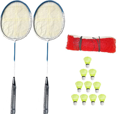 Monika Sports Badminton Kit ( 2 Single Shaft Racquet + 1 Badminton Net + 10 pc Nylon Shuttle ) Badminton Kit