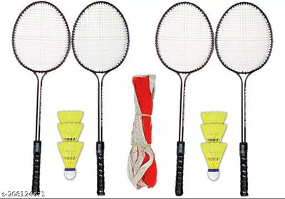 SPO Zone Doster Badminton Racket Kit 4 PC WITH Net AND 6 Shuttle Badminton Kit