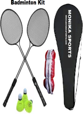 Monika Sports 2 Badminton Set +3 Nylon Shuttle + 2 Side Badminton Net + Badminton Cover Badminton Kit