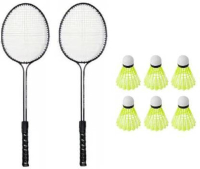 HouseOfCommon 2 Double Shaft Racquet with 6 pc Nylon Shuttle Badminton Kit Badminton Kit