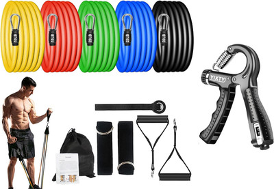 YIXTY Dynamic Fitness Combo Of Countable Hand Gripper & Resistance Bands Set Fitness Accessory Kit Kit