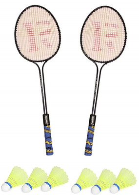 SPO Zone Badminton Set Of 2 Piece Racquet with 6 Piece Plastic Shuttlecocks Badminton Badminton Kit