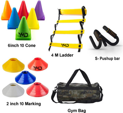 HOC 6 Inch 10 Cone, 10 Space Markers, 4 Meter Ladder Agility, S-Pushup Bar & Bag Football Kit