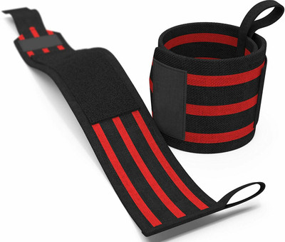 S&P TechoWorld Adjustable Pair with Thumb Loop for Weightlifting, Powerlifting, Gym Wrist Support(Red, Black)