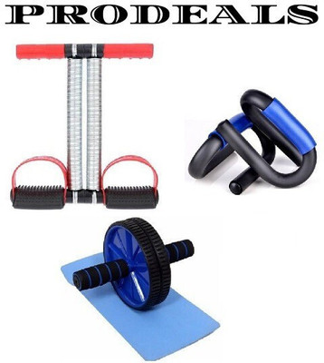 Fitfun HOME GYM PRODUCT OF DOUBLE SPRING TUMMY TRIMMER WITH AB WHEEL AND PUSH UP BAR Fitness Accessory Kit Kit