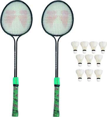 ANC Khiladi Double Frame Racquet Set Of 2 Piece and 10 Shuttlecock Feather Badminton Kit