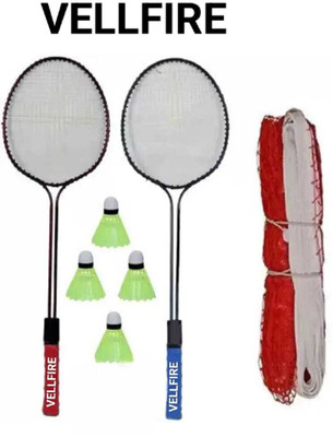 VELLFIRE Double shaft Badminton with 4 pvc shuttles and 1 net Badminton Kit