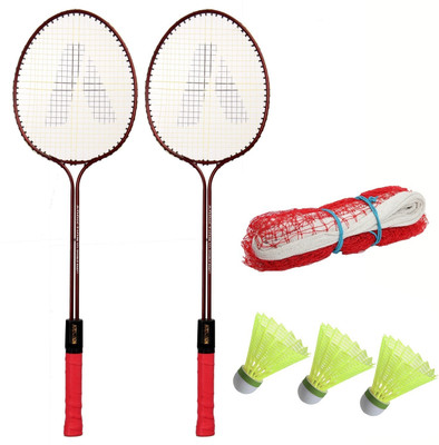 STYRKR Best Badminton Combo- 2 Rackets with Shuttle Pack of 3 Plastic With Net Badminton Kit