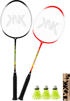 KNK Aluminium Single Shaft Badminton Racquet Set Of 2 With 3 Piece Nylon Shuttle Badminton Kit