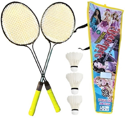 kickmixsports Badminton Raquet Set of 2pcs with Feather Shuttlecock 3pcs Badminton Kit