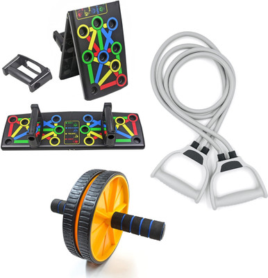 LIVOX Double Toning Resistance Tube, Push up Board And Ab wheel roller Resistance Tube(Multicolor)