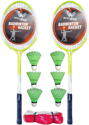 SPO Zone Double Badminton Racket SET Of 2 Piece With 6 Piece Plastic Shuttles WITH NET Badminton Kit