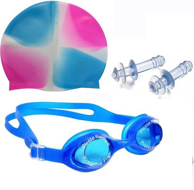 crownsmill Swimming Goggle+Cap+Ear Nose Plug Combo Silicone Swim Head Hair Protection Swimming Kit