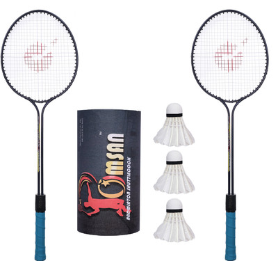 OMSAN 2 Pieces Aluminium Badminton Racket with 3 Pieces Feather Shuttles Badminton Kit