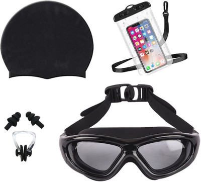 ArrowMax Swimming Goggle Wide Lense Swim Cap earplugs noseplugs combo Swimming Kit