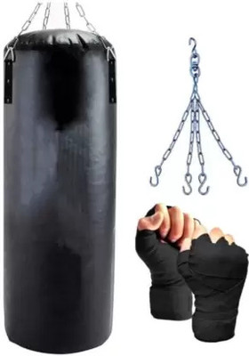 bulls fitness 2 Feet Black Training Unfilled Punching Bag + Hanging Chain + Boxing Handwrap Boxing Kit