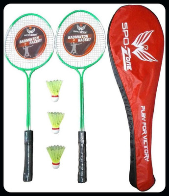 SPO Zone Badminton Racket Set Of 2 PC 3 Plastic Shuttle With Cover-20 Badminton Kit