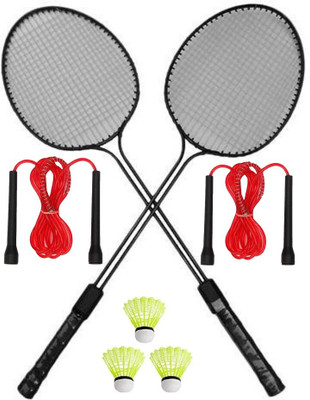 CARRY ON Double Shaft Racket Pack Of 2 Piece With 3 Piece Plastic Shuttle 2 Rope Badminton Kit