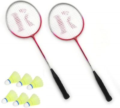 SPO Zone Badminton Set Of 2 Piece Racquet with 6 Piece Plastic Shuttle Single Shaft Badminton Kit