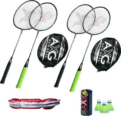 AXG NEW GOAL Scratch Resistant A-2000 Racquets set of 4 with Cover, 3 Plastic Shuttle and Net Badminton Kit
