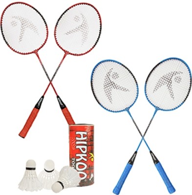 Hipkoo Sports Utility Badminton Complete Racquets Set, 4 Wide Body Racket and 3 Shuttlecocks Badminton Kit