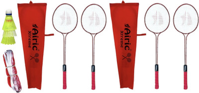 Airic Classic Double Shaft Xtreme Set of 4 with 3 Plastic Shuttles and Net Badminton Kit