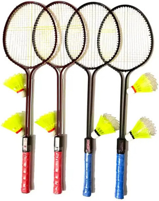 Jyoti 4 Pc Double Shaft racket with 6 Nylon shuttle cock Badminton Kit