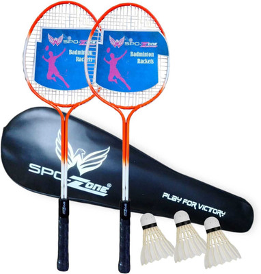 SPO Zone Badminton Racket Set Of 2 Piece With 3 Piece Feather Shuttles Badminton Kit
