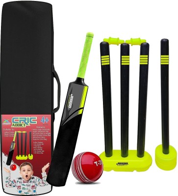 Jaspo CRIC Addict Plastic Cricket Bat Set with Ball for Kids (Size- 3)(4years & Above) Cricket Kit