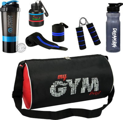 TRUE INDIAN New gym bag combo for gym bag gym shaker bottle wrist band hand gripper Fitness Accessory Kit Kit