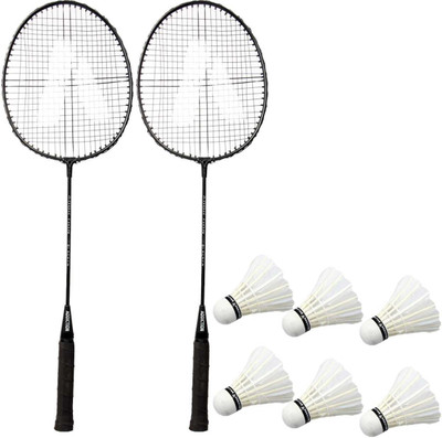 STYRKR Badminton PRO_40@ Racket Set Of 2 With Shuttlecok Pack of 6 Black Strung Badminton Racquet(Pack of: 2, 100 g)