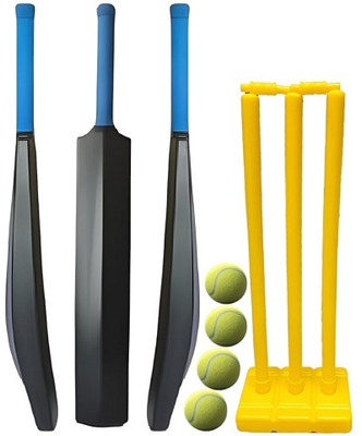 Krishav Trading PVC Bat With Plastic Wicket Set 3 Stumps 2 Bails 1 Base And 4 Tennis Ball Cricket Kit
