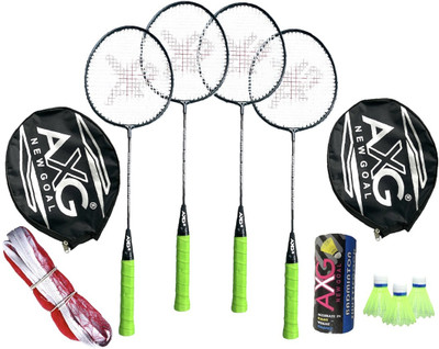 AXG NEW GOAL A-2000 Scratch Resistant Racquets set of 4 with Cover, 3 Plastic Shuttle and Net Badminton Kit
