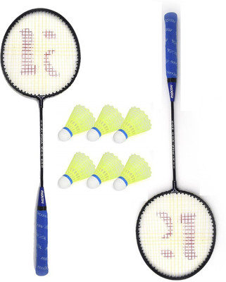 MINESFIT Single Shaft Racket Pack Of 2 Piece With 6 Piece Plastic Shuttle Badminton Kit
