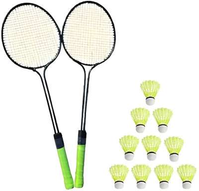 kickmixsports Badminton Raquet Set of 2pcs with 10pcs Nylon Shuttles Badminton Kit