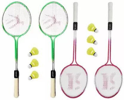 STYRKR Set Of 4 Piece Badminton Racket With 6 Piece Plastic Shuttle Badminton Kit