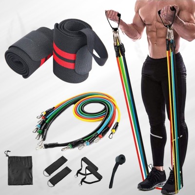 QUICK FIT Fitness Combo of 11-In-1 Resistance Bands Set with Wrist Supports Fitness Accessory Kit Kit