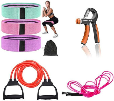 Fitflix Complete Workout Set- Hand Gripper, Sreaching, Skipping Rope, 3 Hip Bands Football & Fitness Kit