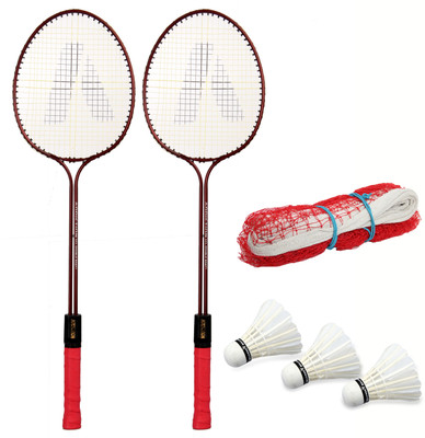 Addiction Double Rod badminton racquet set with net and three shuttles Red Strung Badminton Racquet(Pack of: 3, 0.45 g)